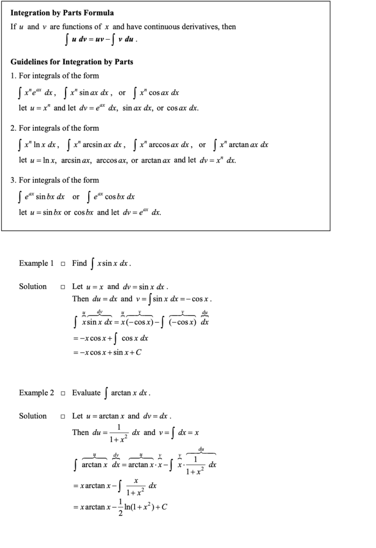 Integration by Parts in Techniques of Integration